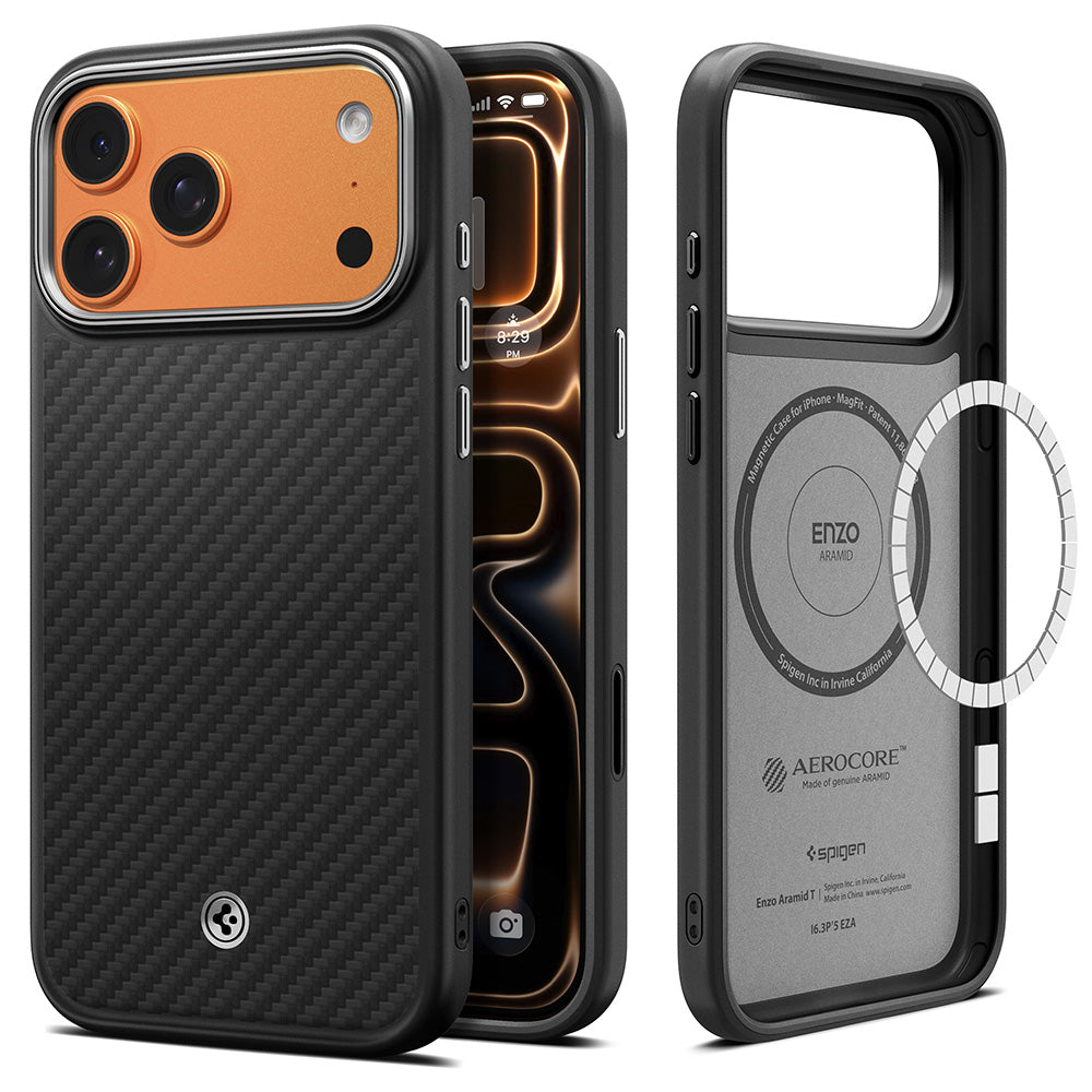 Husă Spigen Enzo Aramid T MagSafe iPhone 18 Pro Max / 17 Pro Max – Negru / Argintiu – imagine 7