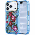 Husă Guess iPhone 17 Pro IML Glitter Blossom Roses, albastru deschis – imagine 1