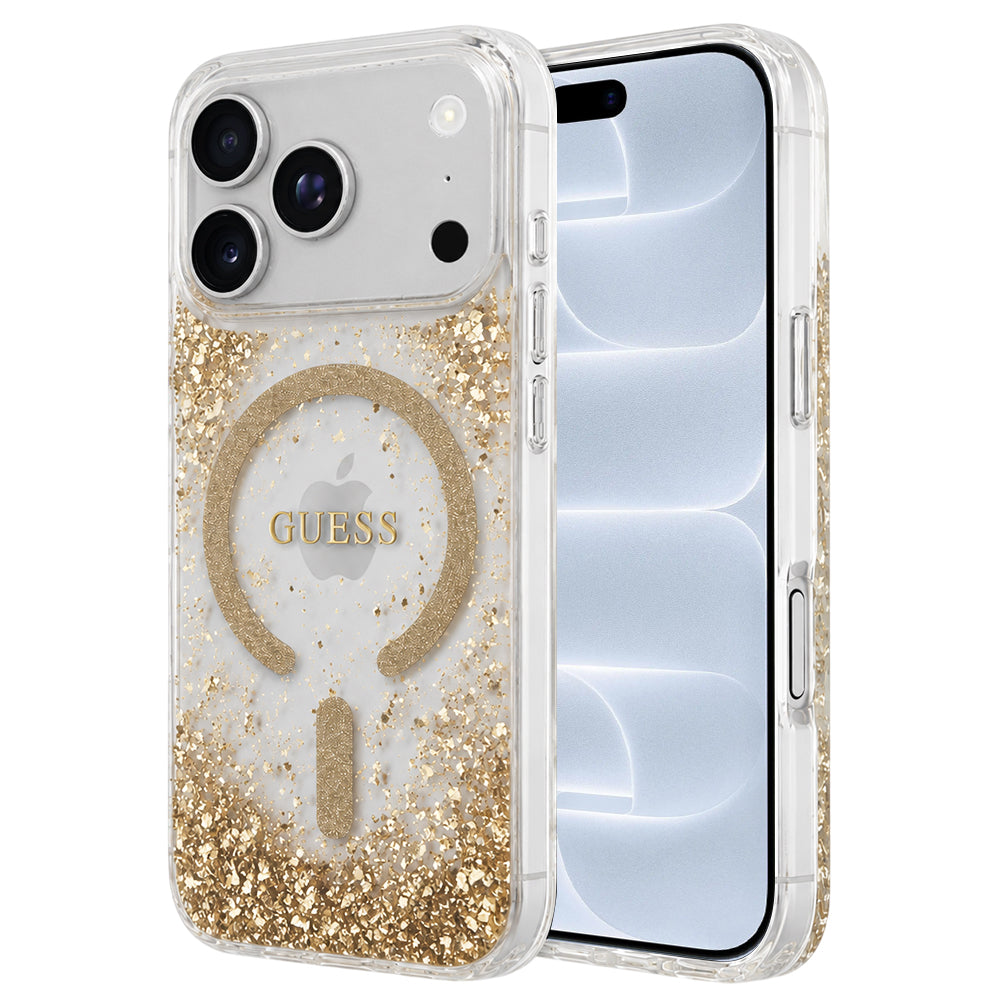 Husă Guess iPhone 17 Pro Resin Bottom Glitter MagSafe, auriu – imagine 1