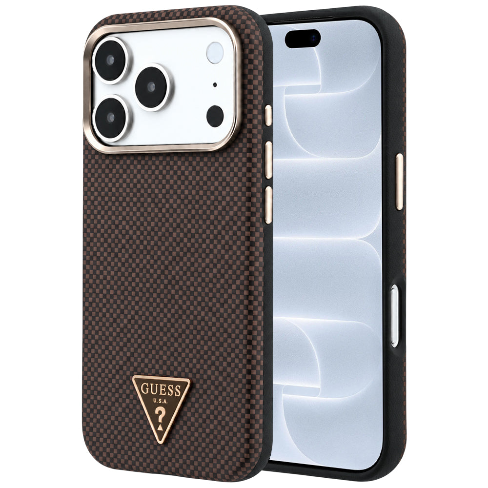 Husă Guess iPhone 17 Pro Kevlar Triangle Logo MagSafe, maro – imagine 1