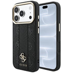 Husă Guess iPhone 17 Pro Leather Stripe Peony 4G MagSafe, negru – imagine 1