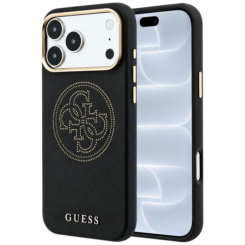 Husă Guess iPhone 17 Pro Leather Perforated 4G MagSafe, negru – imagine 1