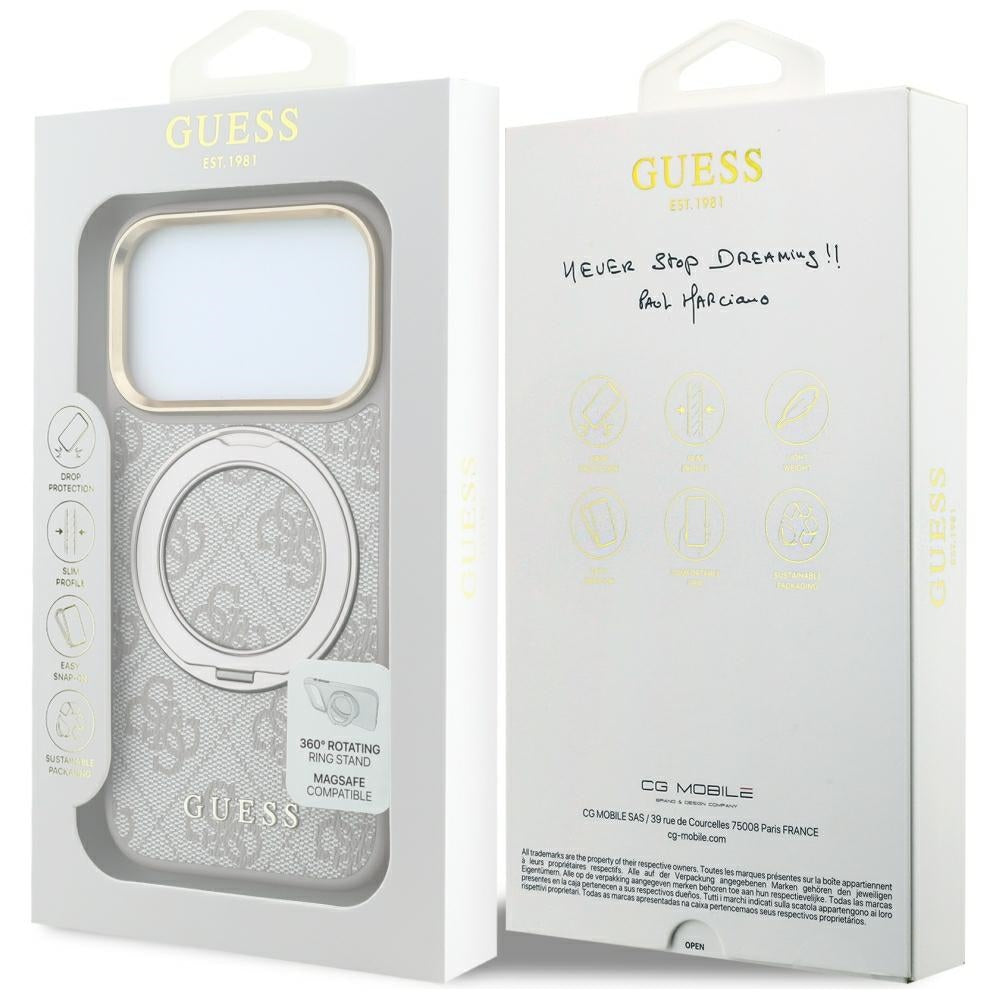 Husă Guess iPhone 17 Pro Ring Stand 360 4G Leather Classic Logo, roz – imagine 7