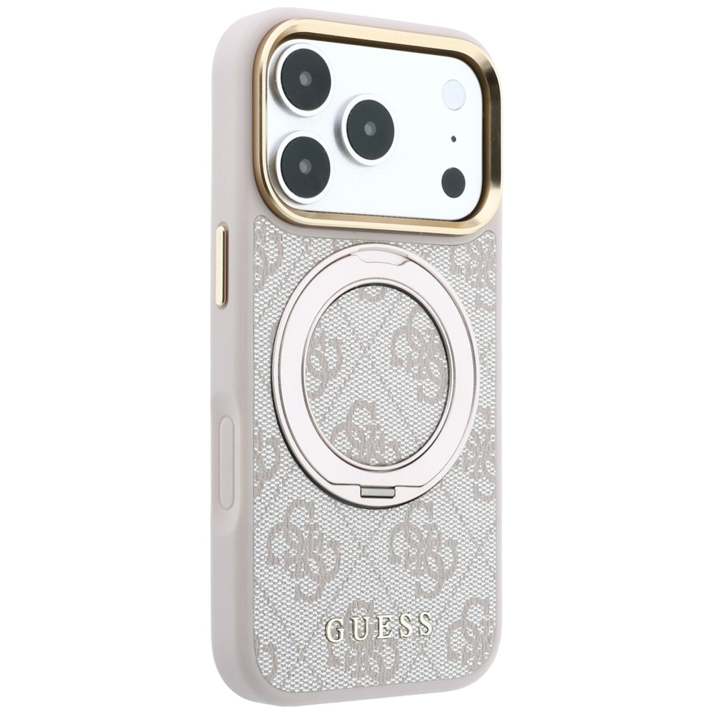 Husă Guess iPhone 17 Pro Ring Stand 360 4G Leather Classic Logo, roz – imagine 4