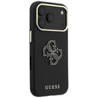 Husă Guess iPhone 17 Pro Grained Leather and Big Resin Logo, negru – imagine 3