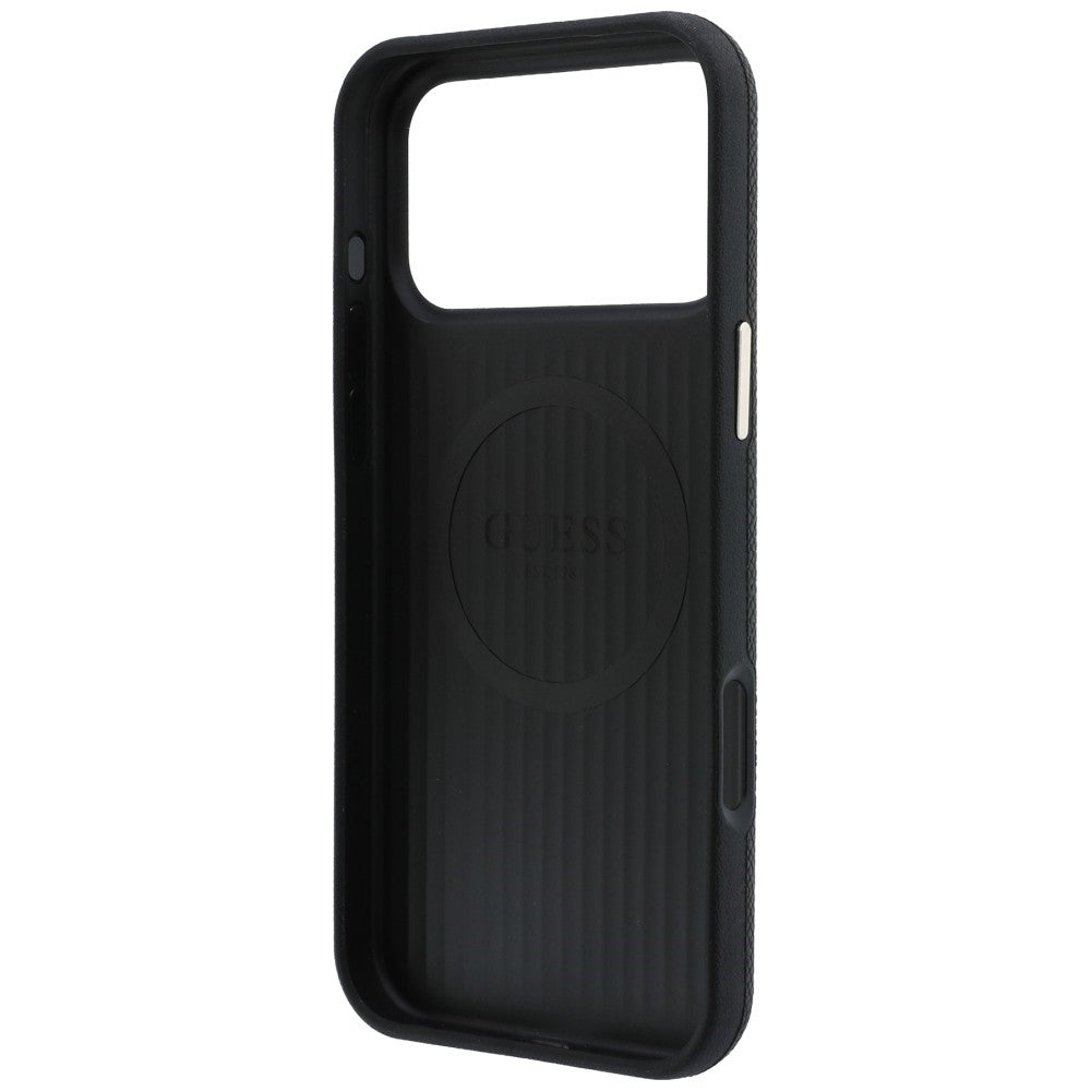 Husă Guess iPhone 17 Pro Grained Leather Round Strass Logo, negru – imagine 7
