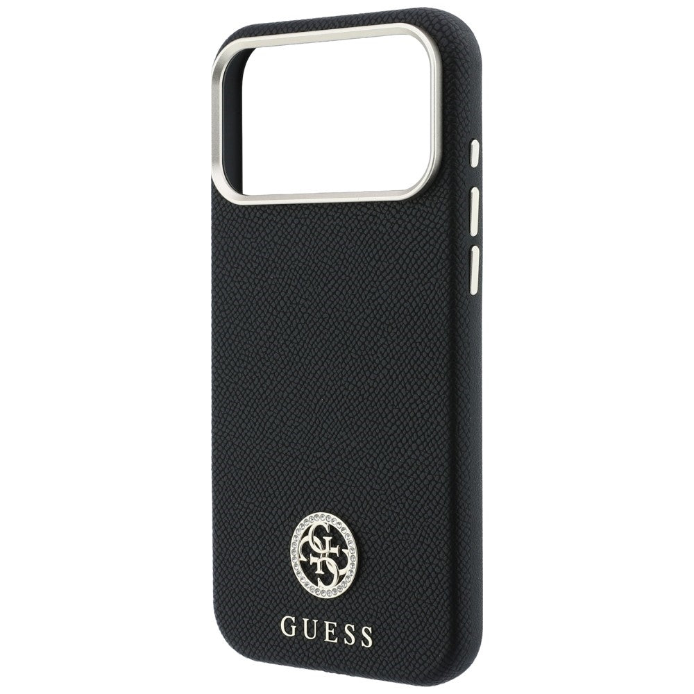 Husă Guess iPhone 17 Pro Grained Leather Round Strass Logo, negru – imagine 6