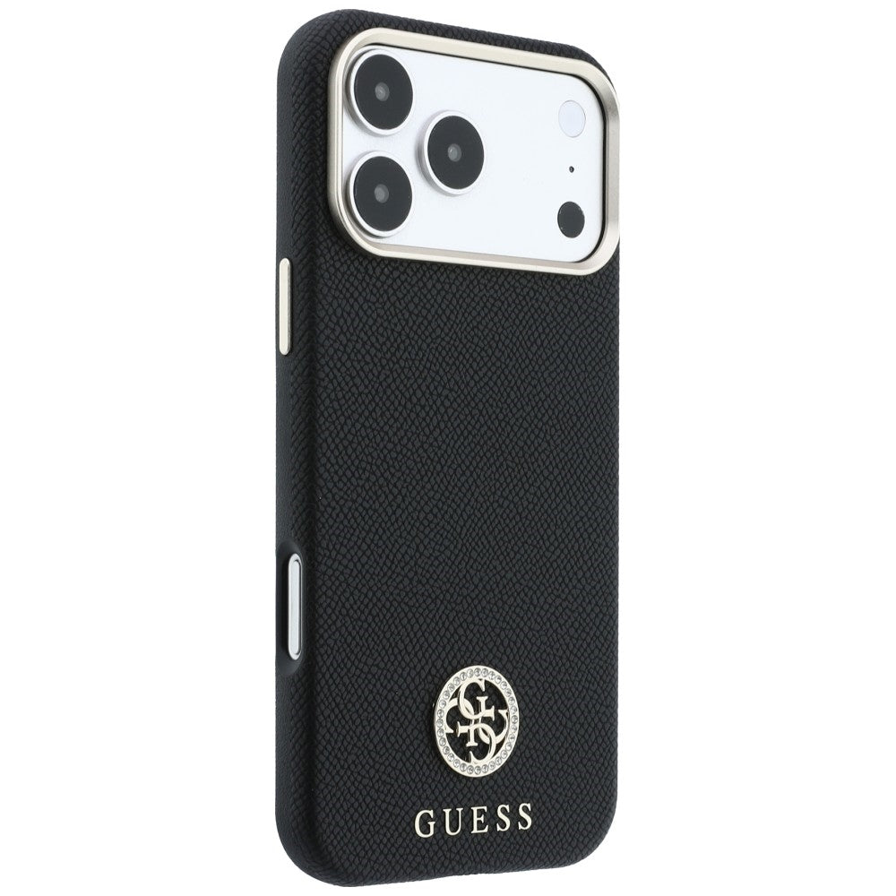 Husă Guess iPhone 17 Pro Grained Leather Round Strass Logo, negru – imagine 4