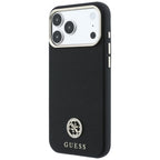 Husă Guess iPhone 17 Pro Grained Leather Round Strass Logo, negru – imagine 2