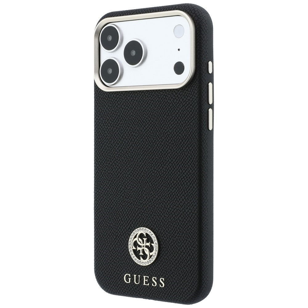 Husă Guess iPhone 17 Pro Grained Leather Round Strass Logo, negru – imagine 2