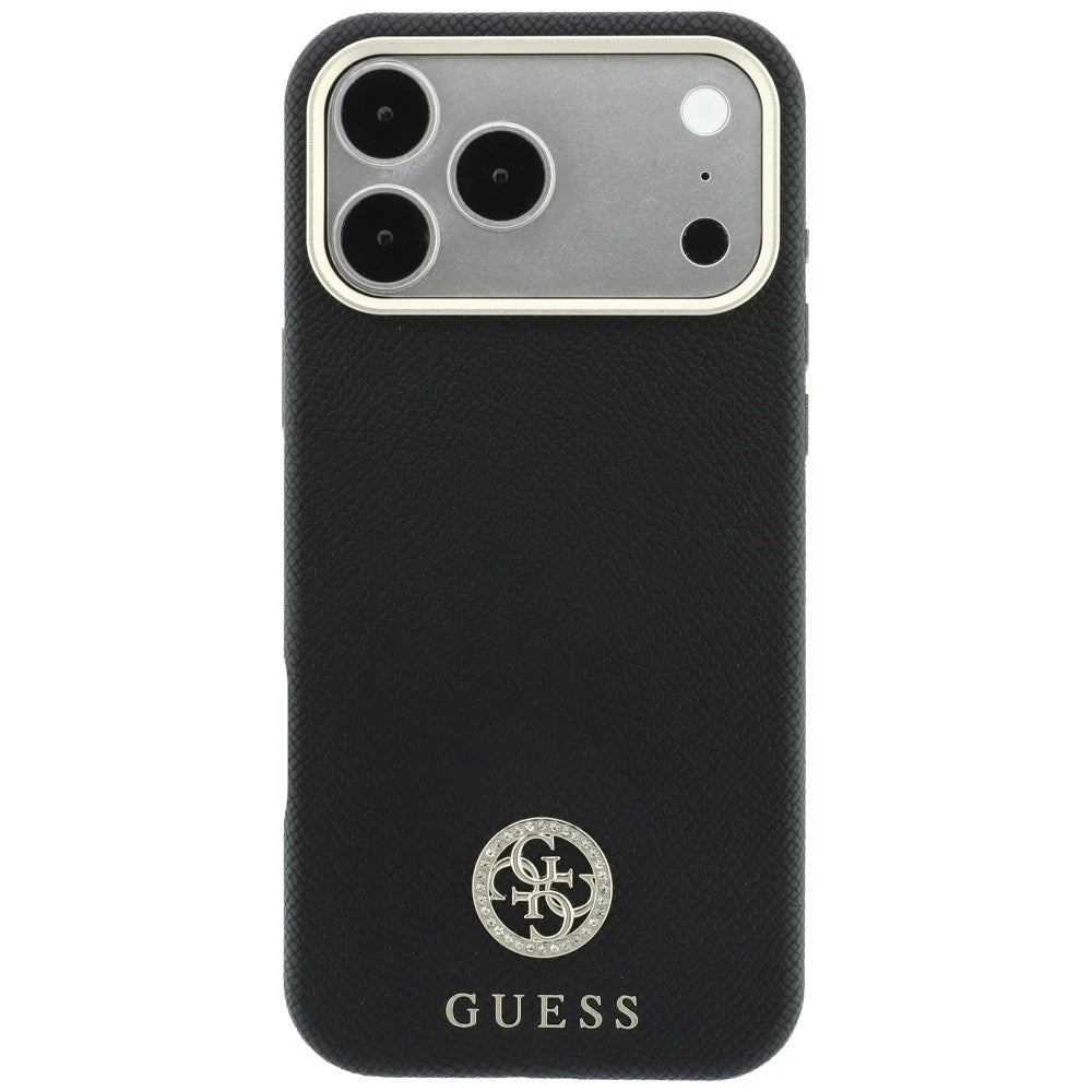 Husă Guess iPhone 17 Pro Grained Leather Round Strass Logo, negru – imagine 3