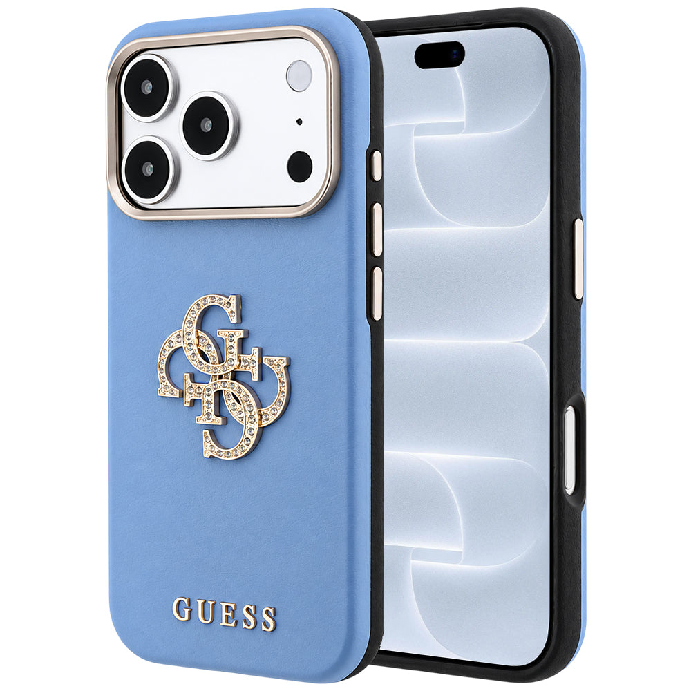 Husă Guess iPhone 17 Pro Smooth Big Strass Logo, albastru deschis – imagine 1