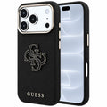 Husă Guess iPhone 17 Pro Grained Leather and Big Resin Logo, negru – imagine 1