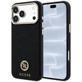 Husă Guess iPhone 17 Pro Grained Leather Round Strass Logo, negru – imagine 1