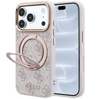 Husă Guess iPhone 17 Pro Ring Stand 360 4G Leather Classic Logo, roz – imagine 1