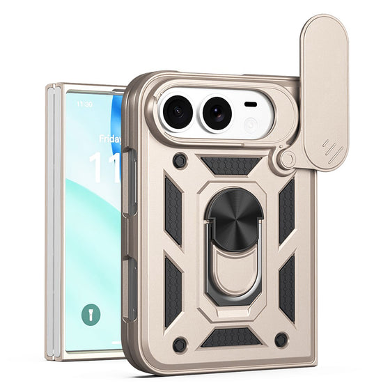 Husă Techsuit CamShield pentru iPhone Duo, cu capac pentru cameră și inel suport – auriu