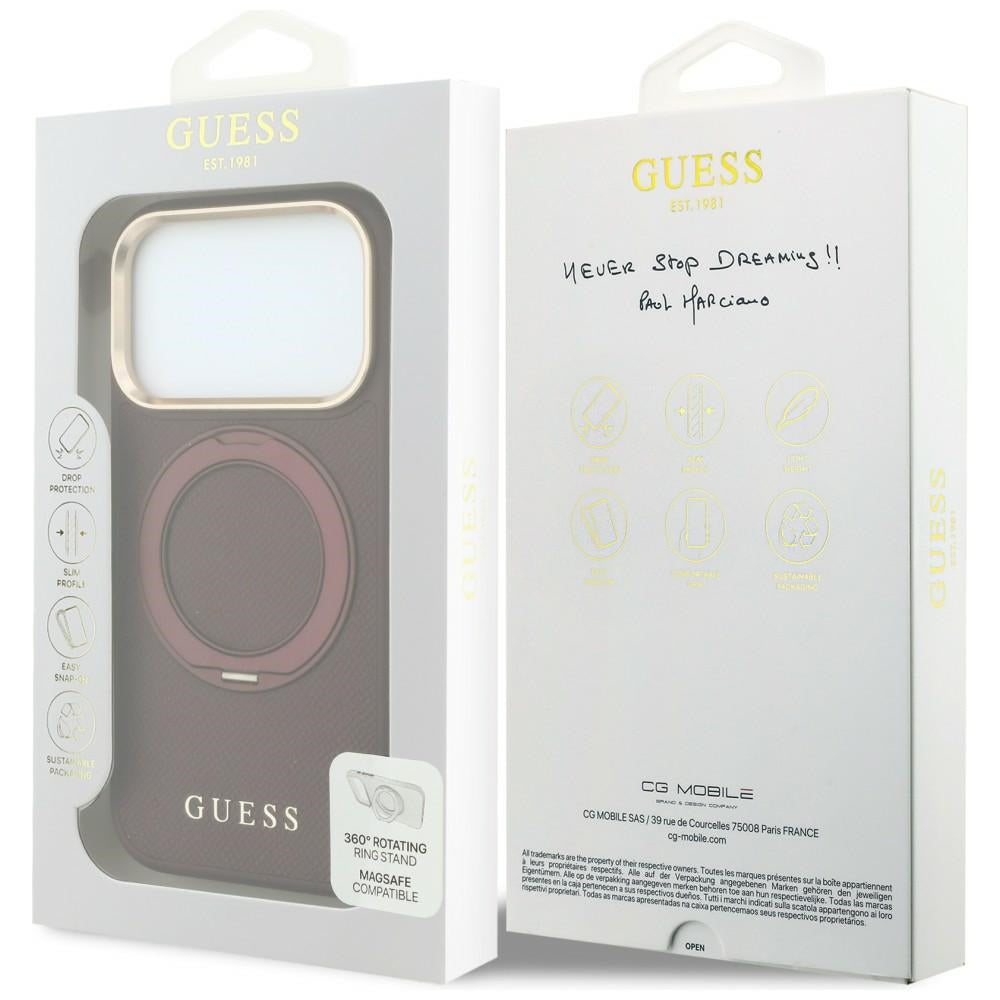 Husă Guess iPhone 17 Pro Grained Leather Ring Stand 360, vișiniu – imagine 7