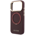 Husă Guess iPhone 17 Pro Grained Leather Ring Stand 360, vișiniu – imagine 5