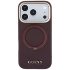Husă Guess iPhone 17 Pro Grained Leather Ring Stand 360, vișiniu – imagine 3