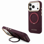 Husă Guess iPhone 17 Pro Grained Leather Ring Stand 360, vișiniu – imagine 2