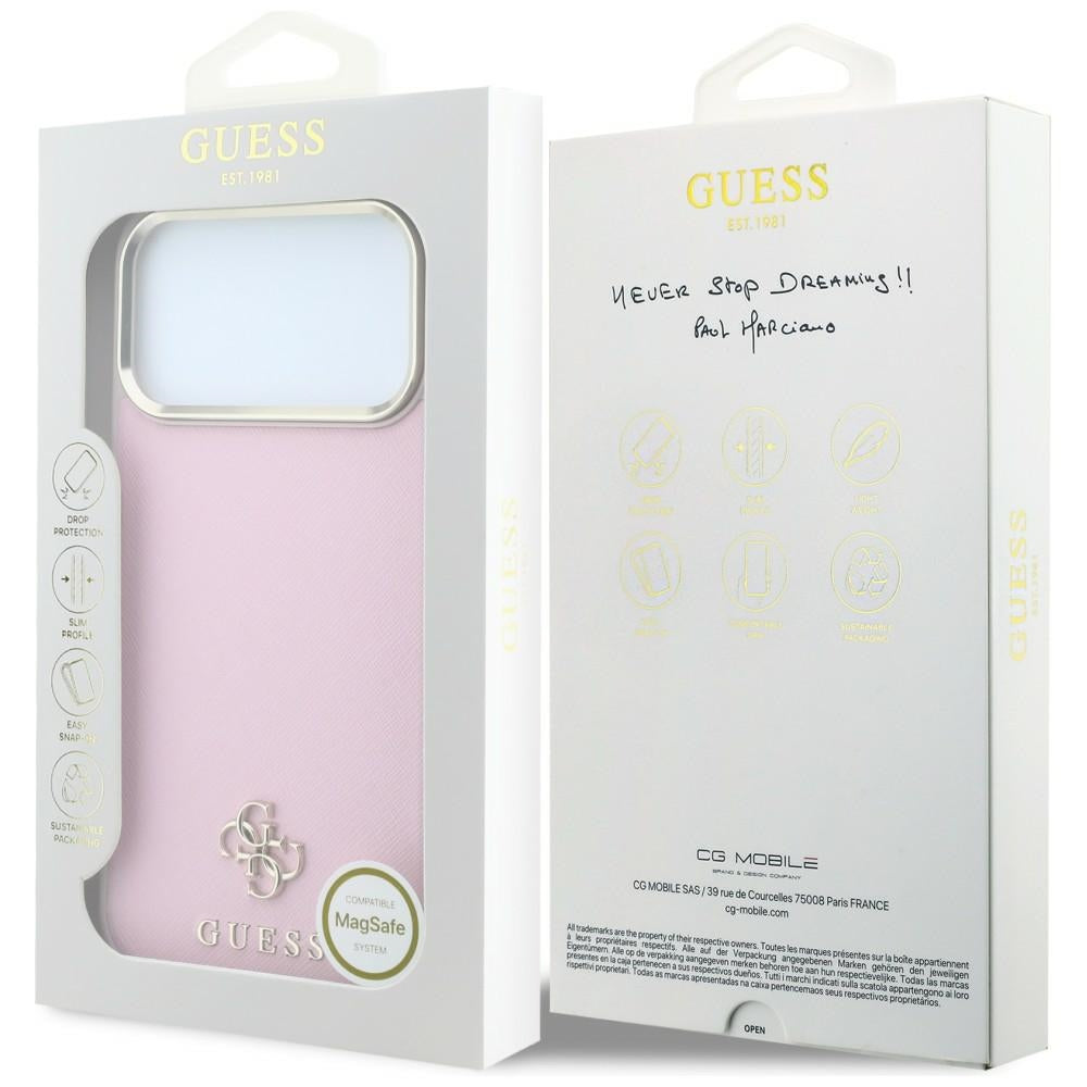 Husă Guess iPhone 17 Pro Saffiano Small 4G Classic MagSafe, roz – imagine 7