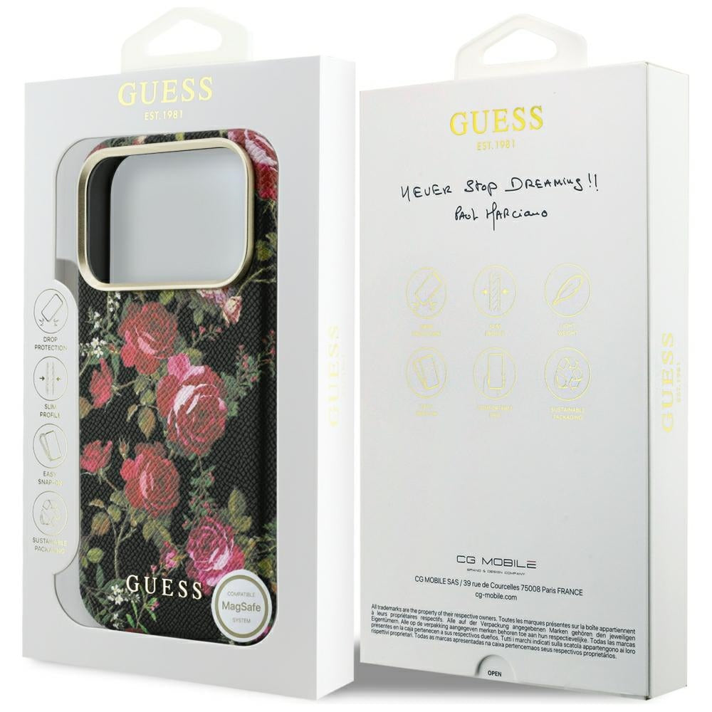 Husă Guess iPhone 17 Pro Blossom Roses Print MagSafe, negru – imagine 7