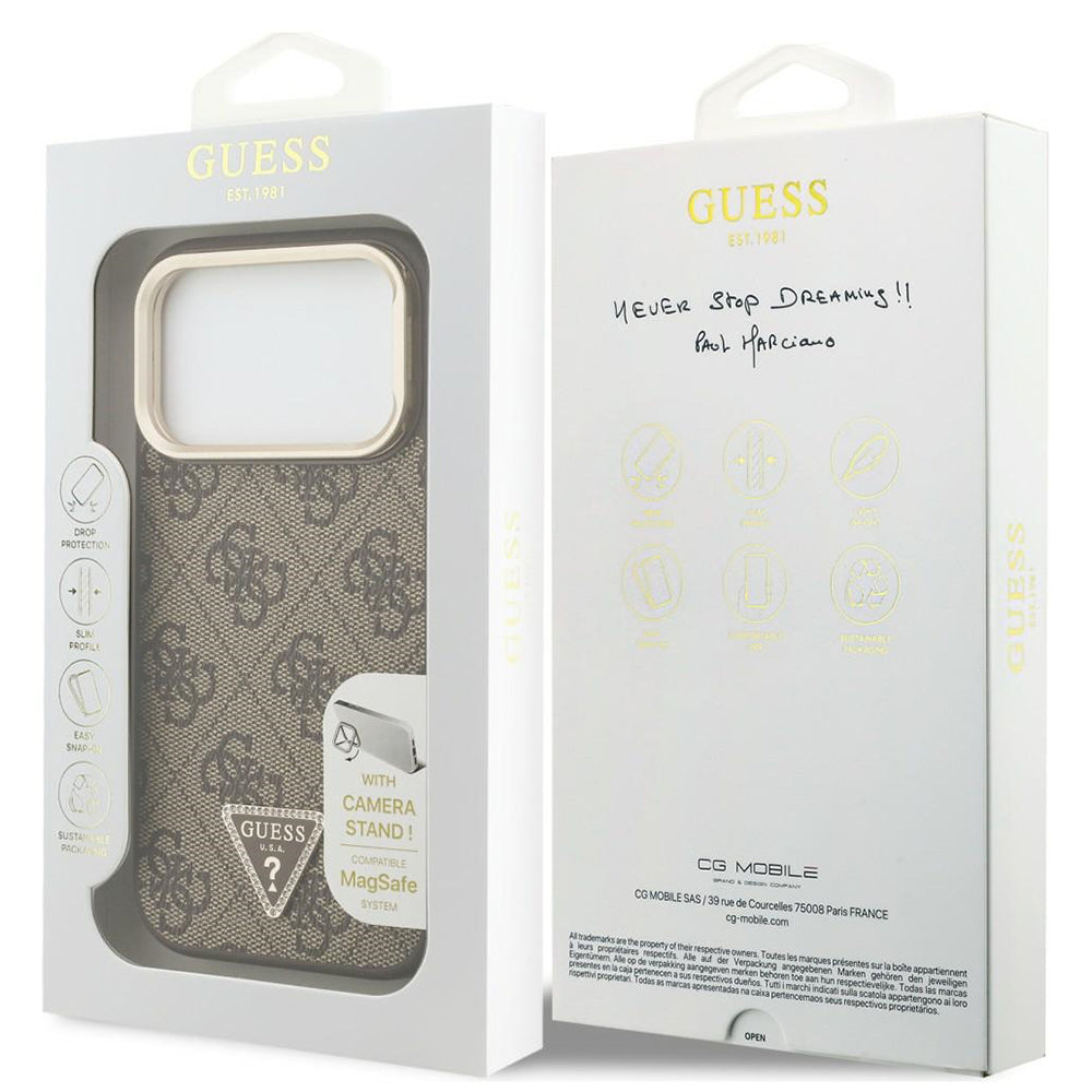 Husă Guess iPhone 17 Pro 4G Triangle Logo & Stand Camera MagSafe, maro – imagine 7