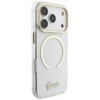 Husă Guess iPhone 17 Pro Max IML Script Metal MagSafe, transparent – imagine 3