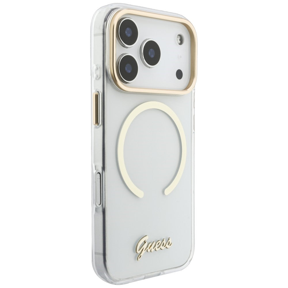 Husă Guess iPhone 17 Pro Max IML Script Metal MagSafe, transparent – imagine 3