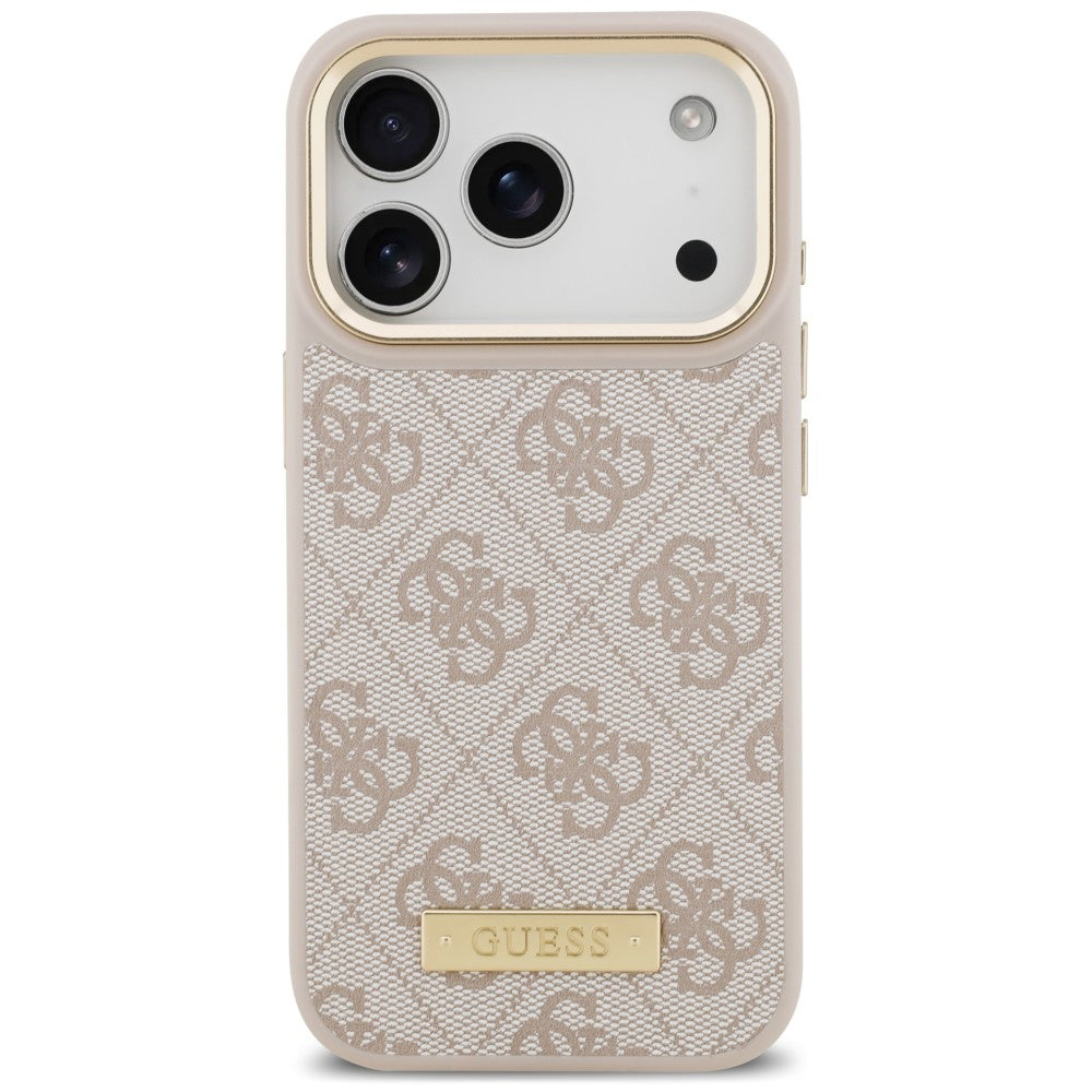 Husă Guess iPhone 17 Pro Max Hardcase 4G Logo Plate MagSafe, roz – imagine 3