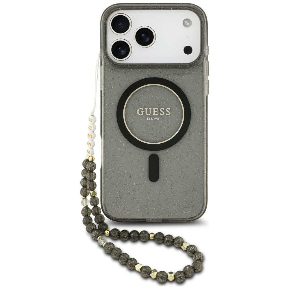 Husă Guess iPhone 17 Pro Max IML Glitter with Pearl Strap, negru – imagine 3