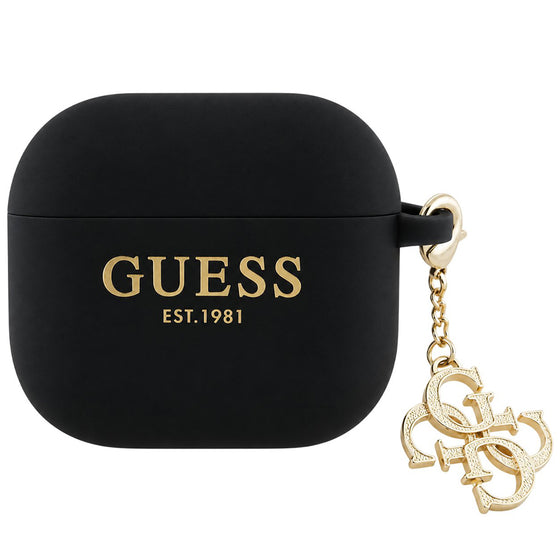 Husă Guess pentru Apple AirPods 4, silicon, cu breloc 4G – negru