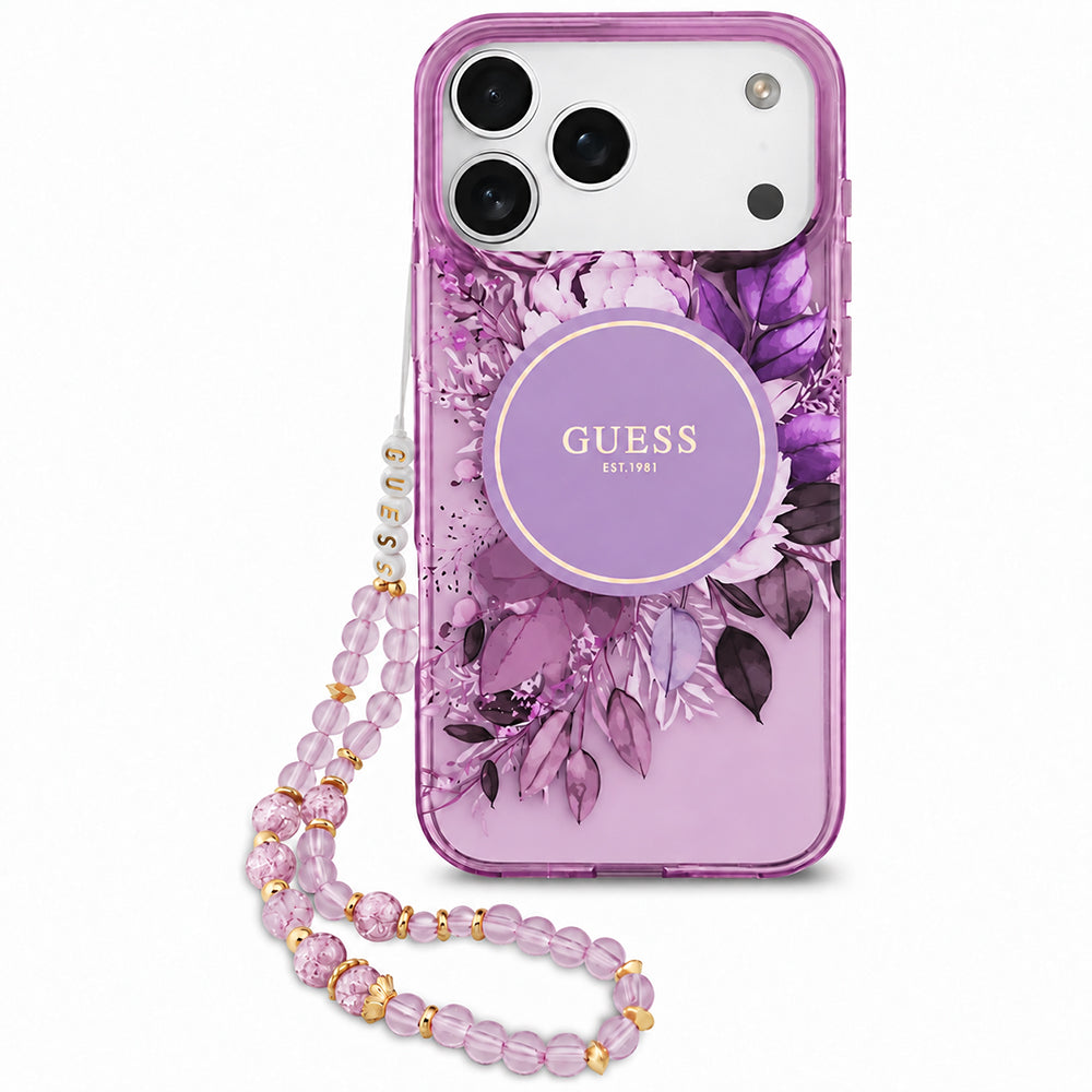 Husă Guess iPhone 17 Pro IML Flowers with Pearl Strap MagSafe, mov – imagine 2