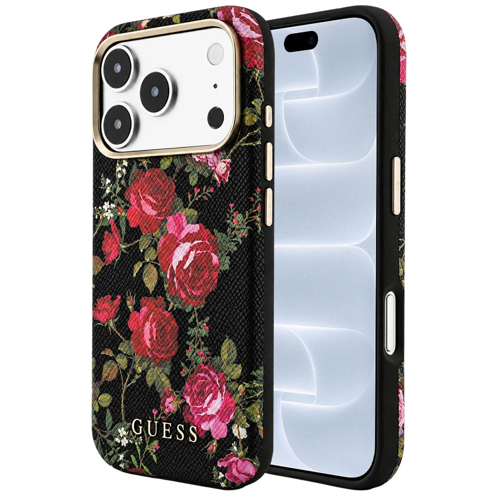 Husă Guess iPhone 17 Pro Blossom Roses Print MagSafe, negru – imagine 1