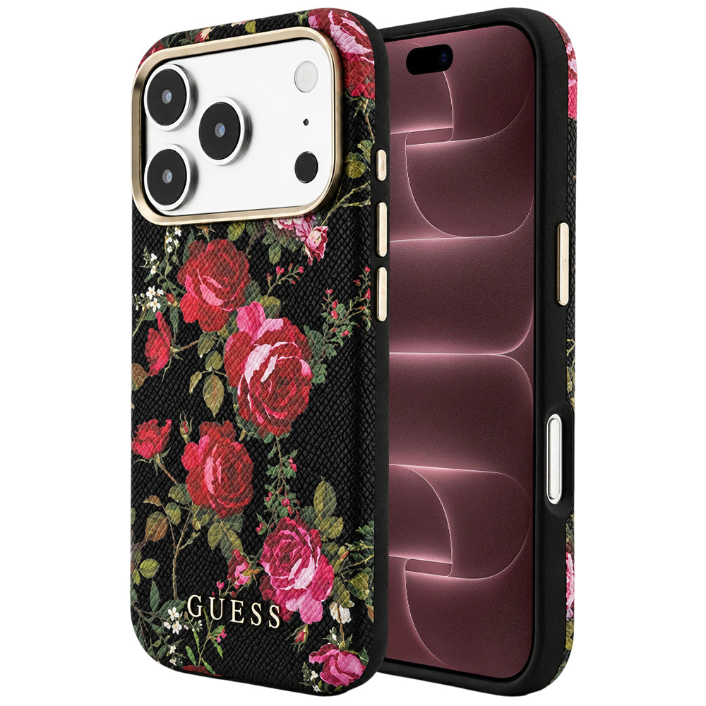Husă Guess iPhone 17 Pro Max Blossom Roses Print MagSafe, negru – imagine 1