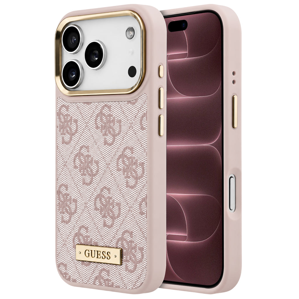 Husă Guess iPhone 17 Pro Max Hardcase 4G Logo Plate MagSafe, roz – imagine 1
