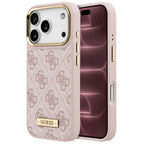 Husă Guess iPhone 17 Pro Max Hardcase 4G Logo Plate MagSafe, roz – imagine 1