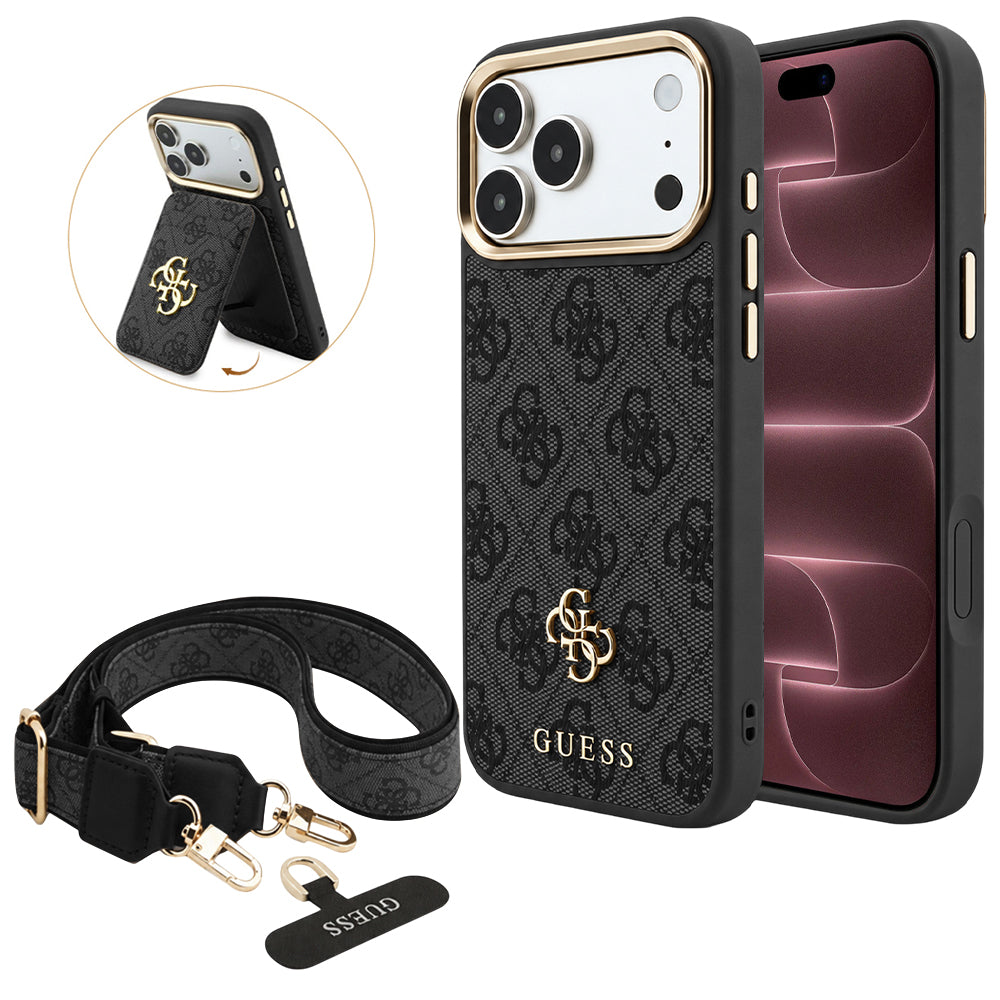 Husă Guess iPhone 17 Pro Max 4G Cardslot & Big Strap MagSafe, negru – imagine 1