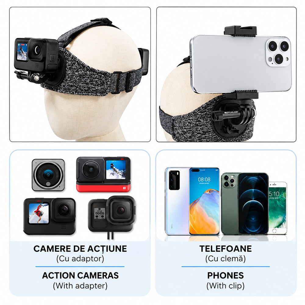 Suport de cap pentru GoPro, bază magnetică, gri – Techsuit JX-003 – imagine 4