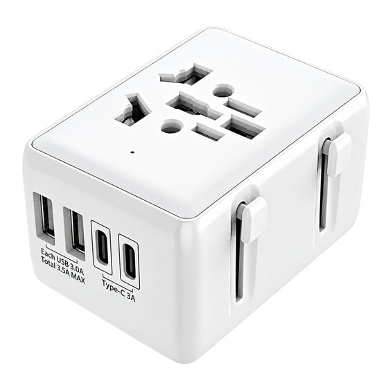 Adaptor de călătorie universal Techsuit HHT203A, PD 20W, 2 x USB-C, 2 x USB – alb