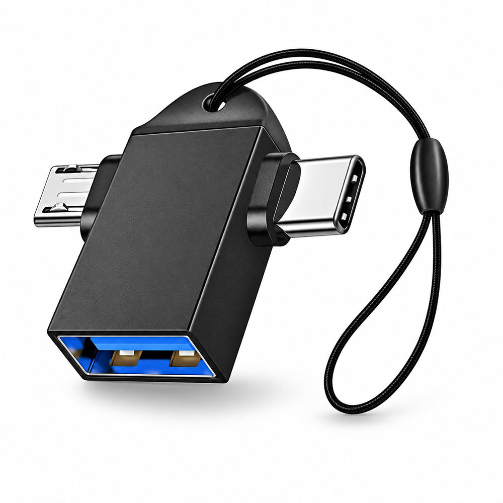 Adaptor OTG 3 în 1 USB-C și Micro-USB, negru – Techsuit A16 – imagine 2