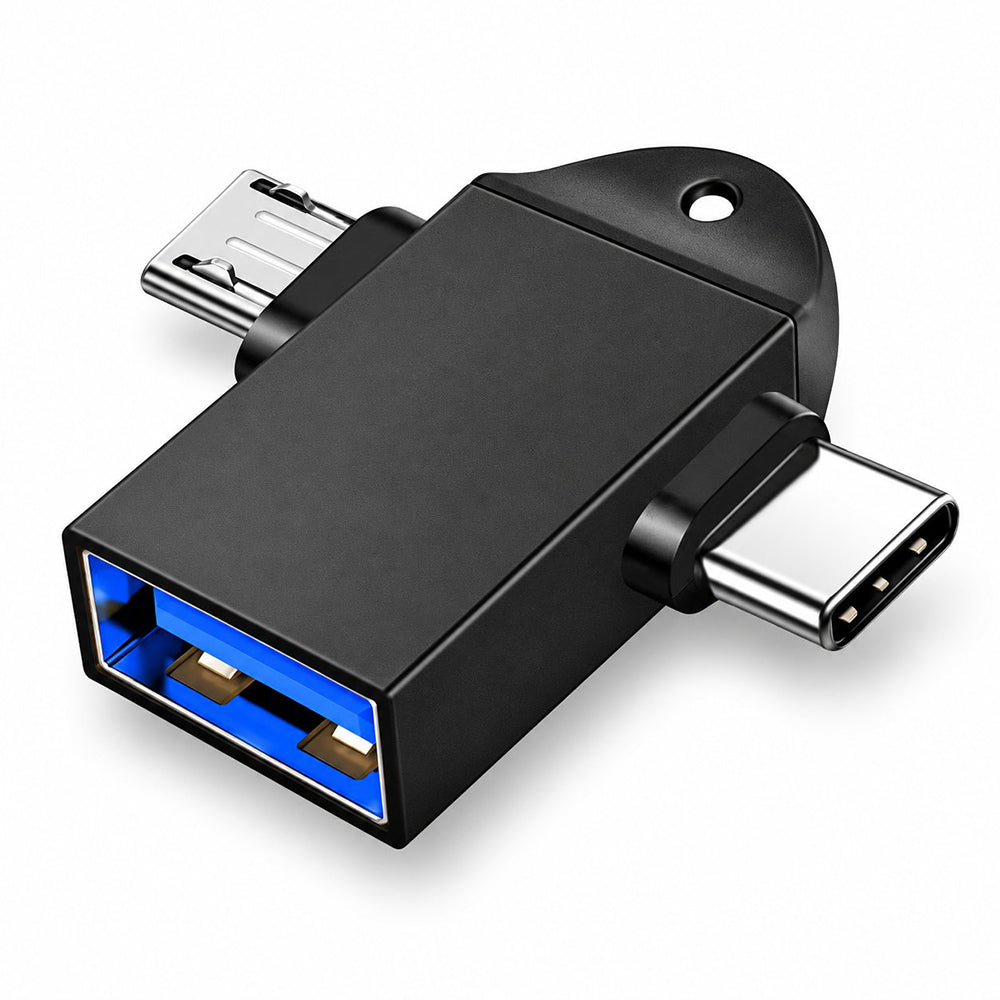 Adaptor OTG 3 în 1 USB-C și Micro-USB, negru – Techsuit A16 – imagine 3