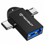 Adaptor OTG 3 în 1 USB-C și Micro-USB, negru – Techsuit A16 – imagine 1