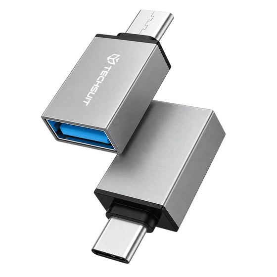 Set 2 adaptoare OTG Techsuit DuoVoltX A13, USB la USB-C și USB la Micro-USB, 3A, 5 Gbps – gri