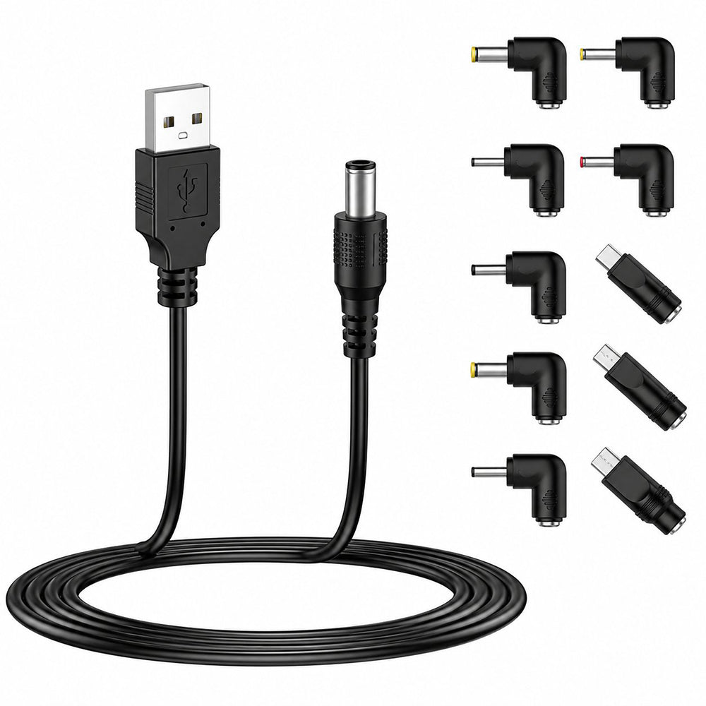 Cablu USB cu 10 capete DC, USB-C, Micro-USB, negru – Techsuit AC21 – imagine 1