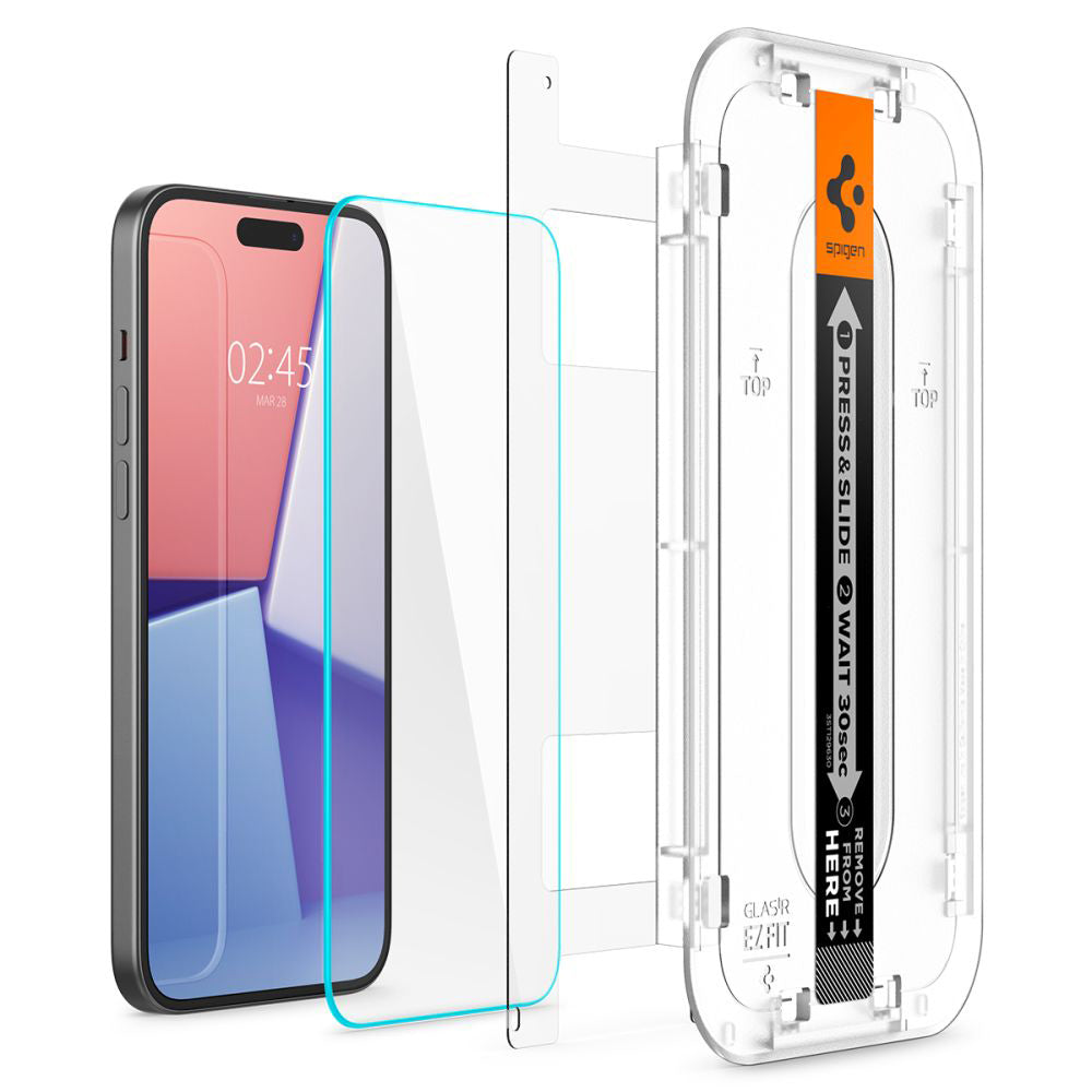 Folie de sticlă Spigen Glas.tR EZ Fit HD pentru iPhone 15 – imagine 3