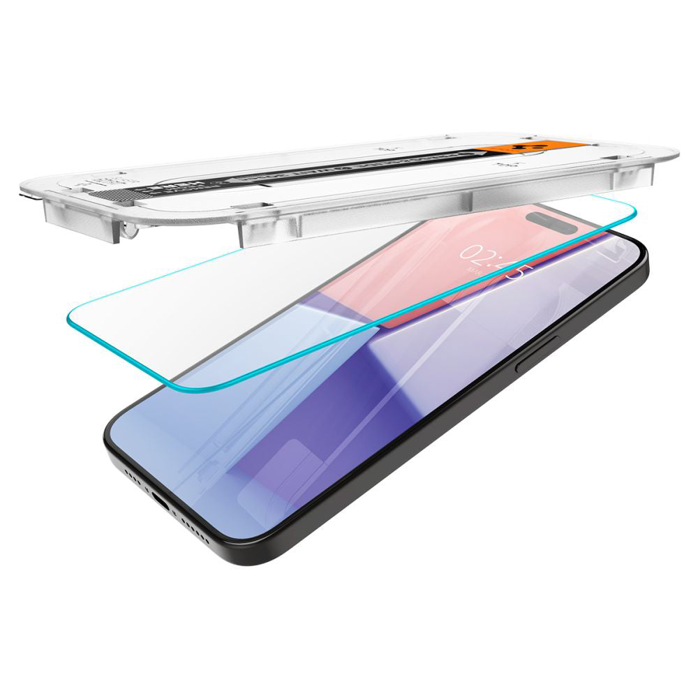 Folie de sticlă Spigen Glas.tR EZ Fit pentru iPhone 15 Pro – Transparentă – imagine 4
