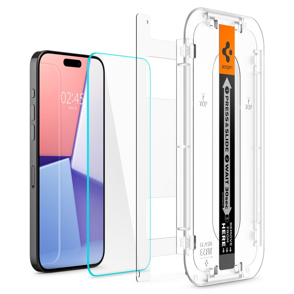 Folie de sticlă Spigen Glas.tR EZ Fit pentru iPhone 15 Pro – Transparentă – imagine 6