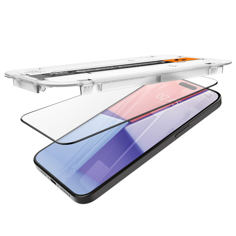 Folie de sticlă Spigen Glas.tR EZ Fit pentru iPhone 15 Pro – Ramă neagră – imagine 11
