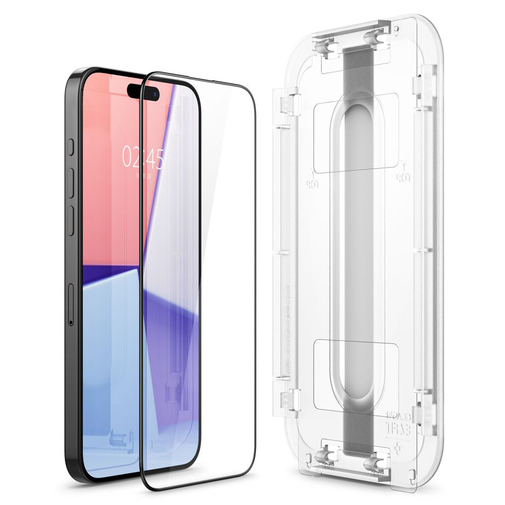 Folie de sticlă Spigen Glas.tR EZ Fit pentru iPhone 15 Pro – Ramă neagră – imagine 10